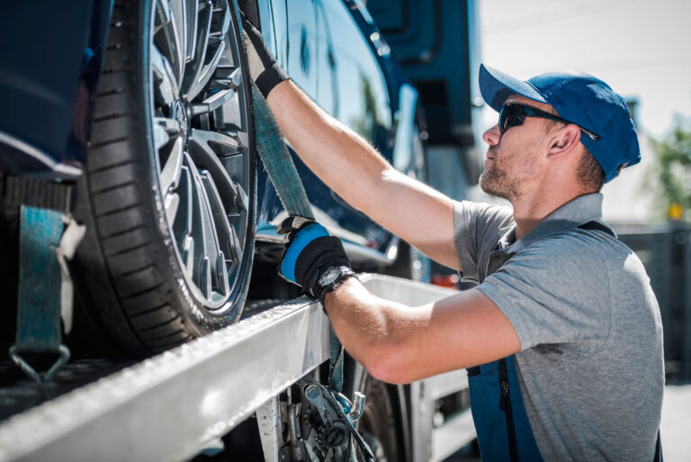 Man securing cargo on truck