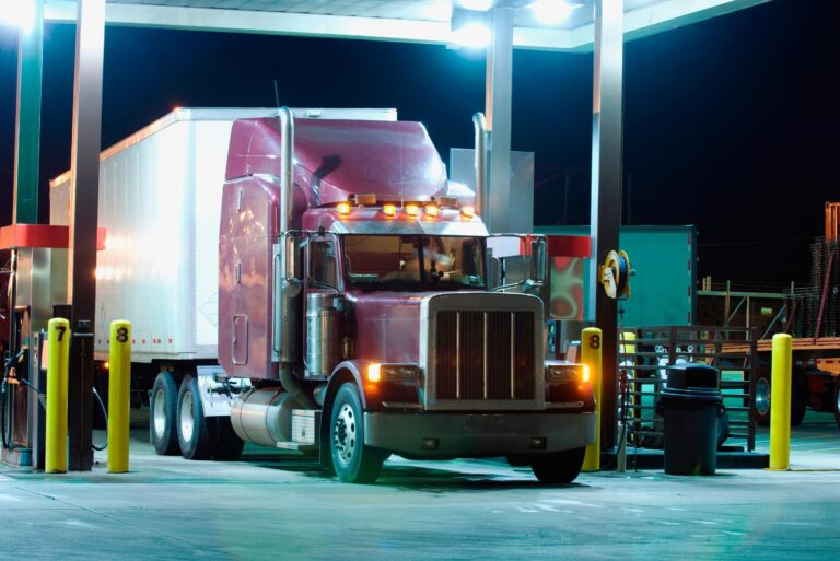 commercial truck at gas station
