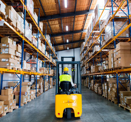 yellow-forklift-in-warehouse forklift in warehouse