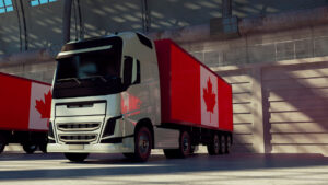 truck with a canadian flag on the trailer