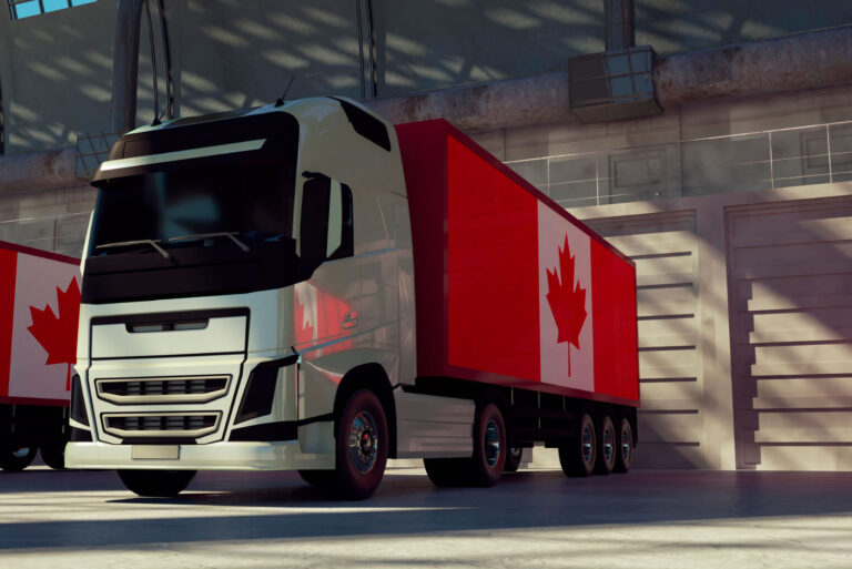 truck with a canadian flag on the trailer