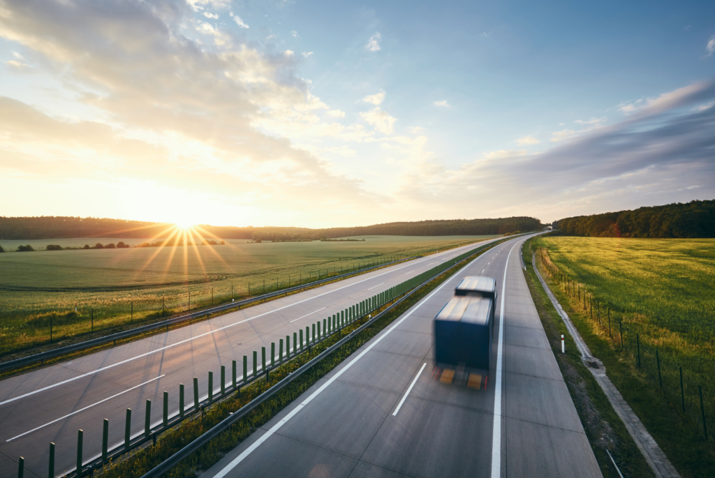 truck moving down an open highway
